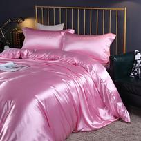Prabangus 100% šilko satino 4 dalių patalynės komplektas: Dvipusė antklodės užvalkalas, Ledo šilko paklodė, Pritvirtinama paklodė 1.5m Bed Sheet Style [Duvet 200x230cm] pink