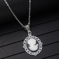 New Gothic Head Pattern Oval Pendant Necklace, Women's Personalized Trendy Festival Party Accessories