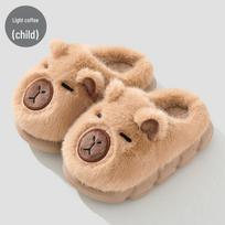 Capybara Kids' Cotton Slippers - Warm, Non-slip Fur Slippers for Girls, Autumn/Winter, Closed-Back, Parent-Child Matching. Inner length 16cm (Size 24-25)