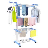 Stainless Steel Folding Clothes Drying Rack, Heavy Duty Laundry Drying Stand with 6 Retractable Trays & Wheels, Space Saving mėlyna
