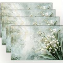 4 vnt. Elegantiški marmuro ir lelijų rašto lininiai padėkliukai, 12x18 colių - Idealiai tinka virtuvės, valgomojo dekoravimui, namų vakarienėms ir šventiniams stalo serviravimams, 4PCS white