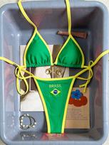 Brazilian flag babes sexy lace-up split swimsuit summer high sense personality contrasting color bikini beach swimsuit S žalia