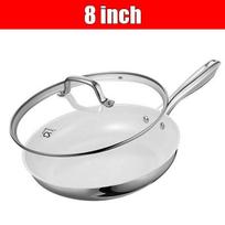 8''12  Healthy Non Toxic Ceramic Coating Frying Pan Stainless Steel Non Stick Egg Steak Cooking Pan Skillet Cookware with Lid white