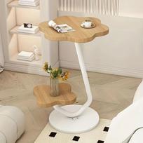 Floral Petal Design Side Table, 2-Tier Cream Accent Table with Metal Base, Minimalist End Table for Living Room Sofa,Small Space geltona