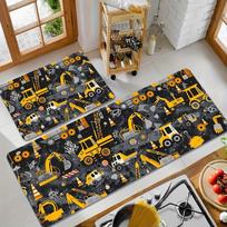 Construction Excavator Theme Area Rug, Aesthetic Yellow Truck Floor Mat for Kids Playroom Bedroom, Washable Decor Carpet 40x60cm