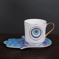 Šiaurietiško stiliaus keraminis turkiškos kavos ir arbatos puodelių rinkinys su lėkštutėmis Turkish Cup and Saucer Set white