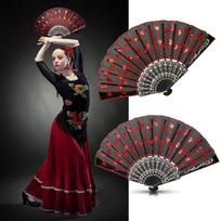 2 Piece Decorative Folding Fan With Lace Design Floral Embroidery Glitter Sequins Handheld Fan For Stage Performances 1