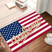 Patriotic Decor Area Rug Non-slip Washable American Flag Welcome Carpet Floormat Living Room Bedroom Entrance Door Mat Retro 40x60CM