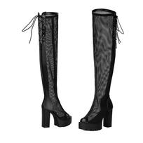 Women's high-heeled cool boots, sexy European and American style waterproof platform thick-heeled large-size net boots 36 juoda