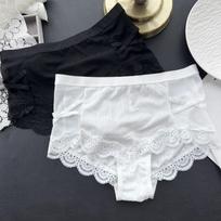 Women's Spring and Summer Sexy Ice Screen Lace Side Mid Waist Underwear One Size balta