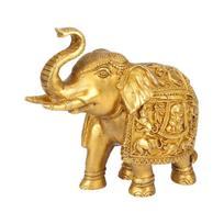 Originali žalvarinė graviruota dramblio Fengshui Vastu Hathi statulėlė, auksinė - 3,1 colio beige