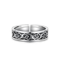 Yin Taifei Men's Silver Scroll Pattern Open Ring: Retro, Trendy, Versatile, Niche Design. Adjustable Open