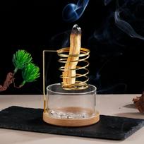 Metalinis šalavijo laikiklis-degtukas Palo Santo laikiklis su stikliniu pelenų padėklu Laikiklis smilkalams meditacijai, jogai, SPA black
