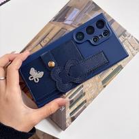 Wristband Holder Flip Wallet Bags Silicone Phone Case For Samusng Galaxy Note 9 10 Plus S8 + S9 S10 Plus S8+ S9+ S10+ Soft Cover Galaxy S24 Ultra mėlyna