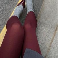 Solid Color Opaque Footed Tights Women'S High Stretch Burgundy Pantyhose For Casual Dressy Occasions M