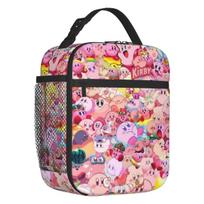 Custom Kirbys Cartoon Game Insulated Lunch Bags for Outdoor Picnic Waterproof Cooler Thermal Bento Box Unisex One Size pink