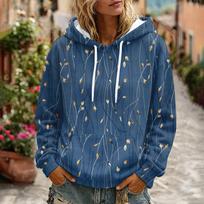 Women's Floral Print Long Sleeve Hoodie with Pockets and M
