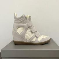 Autumn Velcro women's shoes wedge heel color matching sports casual shoes leather high-top shoes 35 smėlis