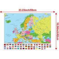 Educational Europe Map Poster Kids Bedroom Playroom Wall Decor Children Learning Geography Cartoon World Map Flags,Travel/Educational Supplies 59*42cm