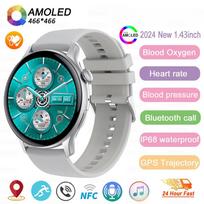2025 Naujas GPS Išmanusis Laikrodis Moterims Tikras AMOLED 466*466 HD Ekranas Sveikatos Stebėtuvas Sportas NFC Balso Bluetooth Skambutis Išmanieji Laikrodžiai Moterims Silicone belt sidabras