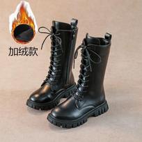 Botas Mergaičių Batai Ruduo Žiema Britiško Stiliaus Suvarstomi Ilgi Batai Vienspalviai Princesės Odiniai Batai Su Pamušalu Vaikams Riterio Batai 27-insole16.5cm