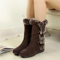 New Winter Women's Mid-calf Boots Fur Slip-On Round Toe Wedge Women's Shoes Casual Warm Snow Boots XL 42 Outdoor Zapatos Mujer 35 tamsiai ruda spalva
