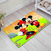 1pc Disney Mickey Mouse and Minnie Pattern Carpet Area Rug Non slip Carpet Hand Washable Floor Mat Suitable For Living Room Bedroom Home Decor 100cm by 120cm black