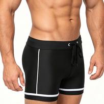 Mens Stylish Boxer Swim Shorts Sexy 3D Pouch Design Solid Contrast Trim Elastic Waist Quick Dry Swim Trunks For Men M juoda