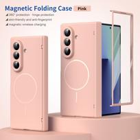 For Samsung Galaxy Z Fold 7 6 5 4 3 360° foldable full-cover magnetic tempered glass protective phone case For Galaxy Z Fold 3 rožinė