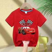 2026 Summer Boys Tshirt New Childrens Pure Cotton Tshirt Cars Lightning McQueen Shortsleeved Unisex Kids Versatile Top 100