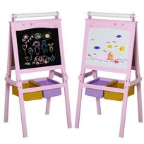 Art Easel for Kids 3 in 1 Double-Sided Kids Easel with Paper Roll Double-Sided Chalkboard & Whiteboard with Storage Baskets for Toddler Girls, Pink 58.5 x 50.5 x 118 cm