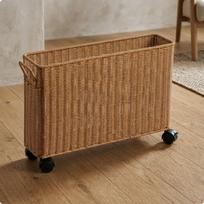 Rolling Wicker Storage Basket Imitation Rattan Wheeled Open Top for Areas