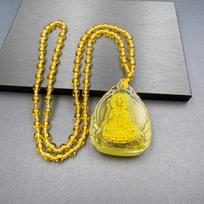 Bodhisattva Pendant Necklace: Manjushri, Green Tara, Medicine Buddha, Guanyin, Yellow Wealth God, Vajra Peace Ornament for Men and Women. yellow