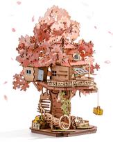 Rolife 3D Wooden Cherry Blossom Treehouse with Swing Assembly Kit Creative Model Craft Cherry Blossom House Japanese Style Interior Decoration Home rožinė