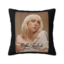 Billie Eilish Square Pillowcase | Flat Print | Versatile For Home, Bedroom & Car | Stylish Cushion Cover For Decoration Peach skin 18*18(CM)-1Pcs black