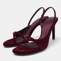 Velvet Design Thin Heeled Sandals Women Sexy Open Toe Cross Strap High Heels for Ladies Back Strap Elegant Banquet Wedding Shoes 35 vyno raudonos spalvos