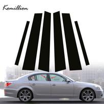 6 vnt. Automobilio durų langų statramsčių apdailos dangteliai Lipdukai Blizgūs juodi BMW 5 serijos E60 4D 2003-2010 priedai white