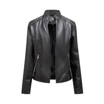 New simple casual leather jacket women's stand-up collar zipper slim locomotive suit short jacket women S juoda