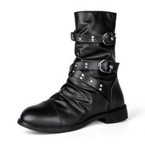 Men's Motorcycle Boot Long Tube High Top Boots Fashionable and Versatile Motorcycle Boots Super Cool Men's Boots Lace Up Style 37 juoda