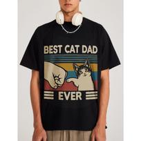 His-and-hers matching Best Cat Dad Ever Vintage T Shirt Black Cat Paw Print And Text Design For Casual Wear S juoda