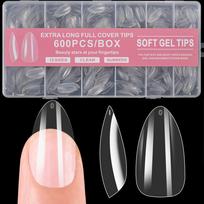600Pcs Full Cover Press On Nail Tips Stiletto Almond Square Coffin French False Fake Soak Off Gel Nail Extension Tips Capsule Boxed (600pcs) gray