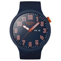 SWATCH THE BOLD Quartz Movement Unisex Watch 47mm Blue Dial Plastic Watch Case Silicone Strap SB01S700 Blue Dial gray