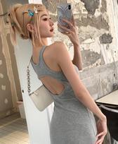 Summer Dress New Ins Hottie Backless Sexy Bag Buttock Slim Dress Vest Long Skirt Long Dress Party Dress S pilka