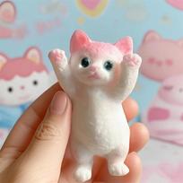 1pc Kawaii Flocked Cat Squishy Squeeze Toy, Handmade Fufu Slow Rising Stress Relief Toy, Cute Sensory Fidget Toy for Kids Adults rožinė