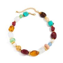 Bohemian Necklace, Colorful Resin Beaded Choker, Retro Irregular Necklace for Women, Summer Boho Jewelry A