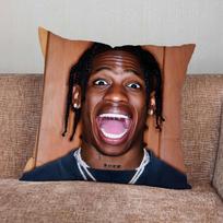 T-Travis Scott Rapper Pillow Case For Home Bedroom Car Office Decoration Living Room Sofa Cushion Cover Suitable Peach skin 18*18(CM)-1Pcs