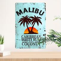 Hisun Tin Sign Vintage Malibu Caribbean White Rum With Coconut Metal Tin Sign Retro Palm Tree Sunset Wall Art Decor for Bar Pub Man Cave Rustic 20X30CM black