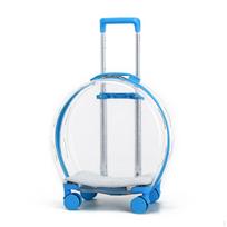 Transparent Pet Carrier with Wheels Clear Rolling SturdyConstruction Luggage Cats, Small Blue