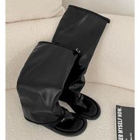 Fashion Bla Flat Bot Long Boots Women's Sle 2025 New Summer Outdoor Wear with Skirts Toe Clip Cool Boots Casual High Tube 35 juoda
