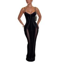 European & American Sexy Women's See-through Camisole Dress M juoda